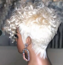 Women Platinum Blond Short Curly Wigs Afro Pixie Cut Wig Wave Hair Synthetic