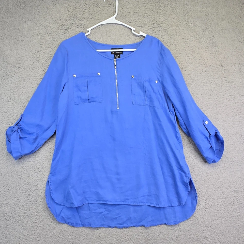 Jones New York Top Womens XL Tab Sleeve Half Zip Linen Quiet Luxury Preppy Y2K - Image 2 of 4