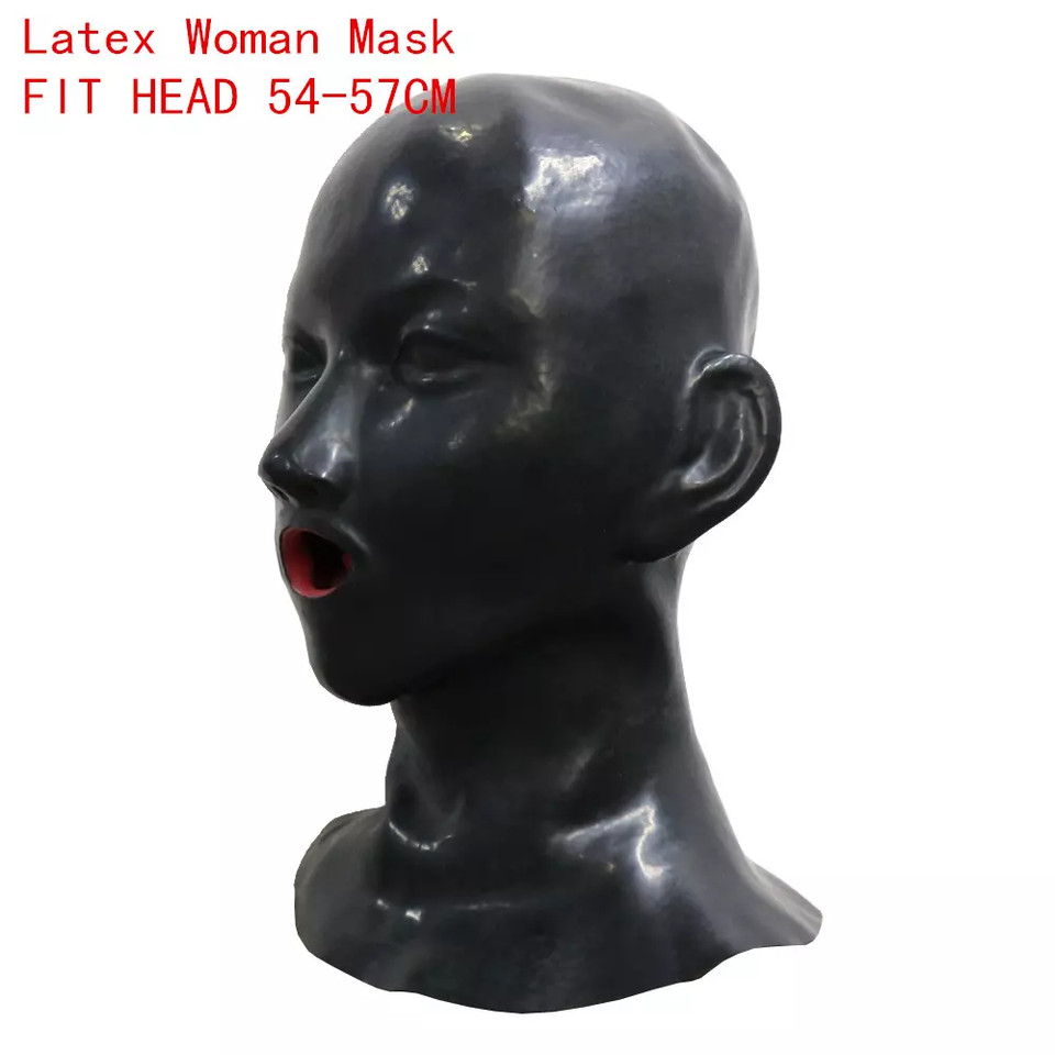 Máscara Capucha Látex 3D Capucha Fetiche Capucha con Boca Roja Vaina Lengua Nariz Tubo BDSM