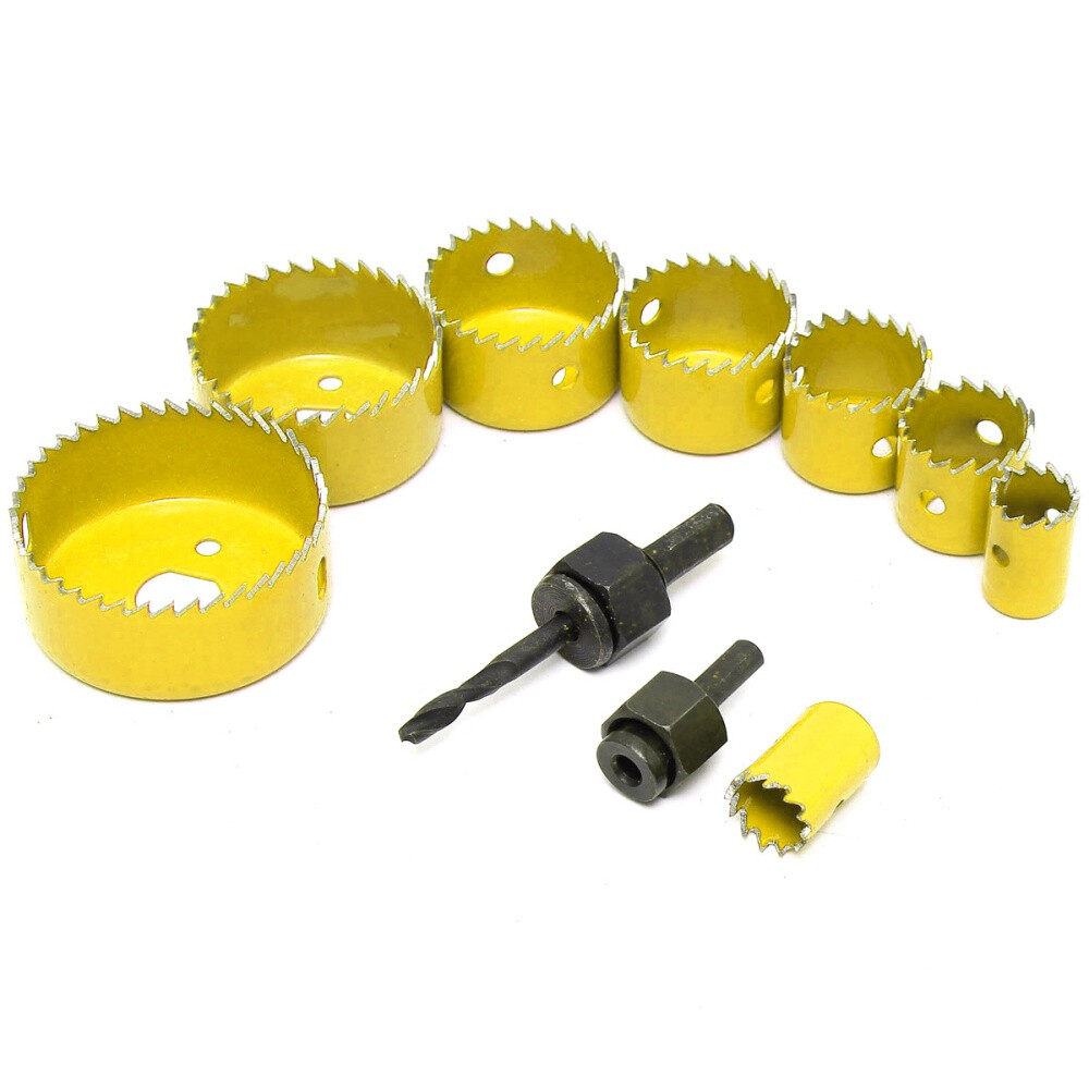 8Pcs Drill Bits Kit with 2 Mandrels Hole Saw Set Wood Plastic Sheet Alloy Cutter