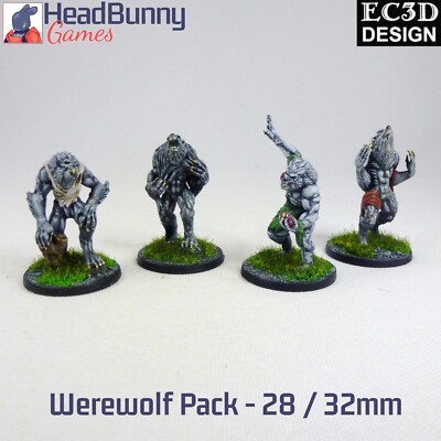 Werwolf Pack (4) UNBEMALT 28mm 32mm Fantasy EC3D Wargames DnD Miniatur RPG