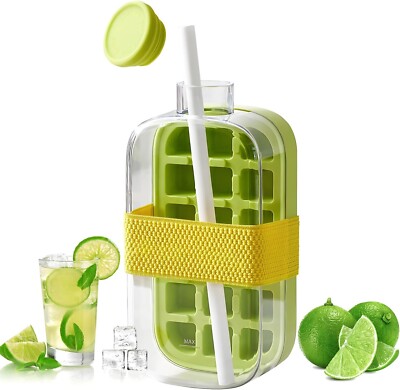Ice Cube Bottle,2 In 1 Zero Touch Press Ice Cube Mold,Cool Summer Ice Bottle Cup