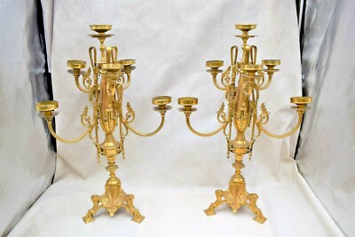 Nice Antique Pair of Napolean Candelabra  All Brass  7 Lights (CU705) chalice co