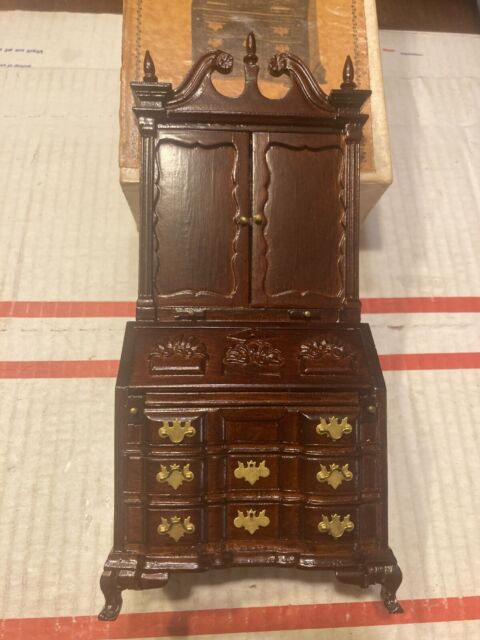 CONCORD DOLLHOUSE MAGNIFICENT CHIPPENDALE BLOCK FRONT BURGUNDY SECRETARY #3811