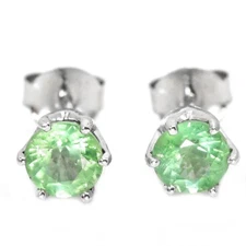 925 STERLING SILVER STUD EARRING NATURAL GREEN APATITE ROUND GEMSTONE UNHEATED