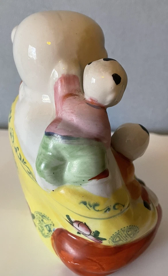 vintage chinese porcelain HAND PAINTED LAUGHING BUDDHA W/5 Children Figurine - Image 2 of 4