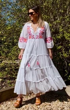 ✩BNWT! Lovely *HANDPRINT DREAM APPAREL* Embroidered Cotton Tiered Maxi Dress XL✩