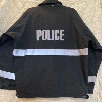 Vintage Blauer Police Rain Jacket Large Black Reflective Duty