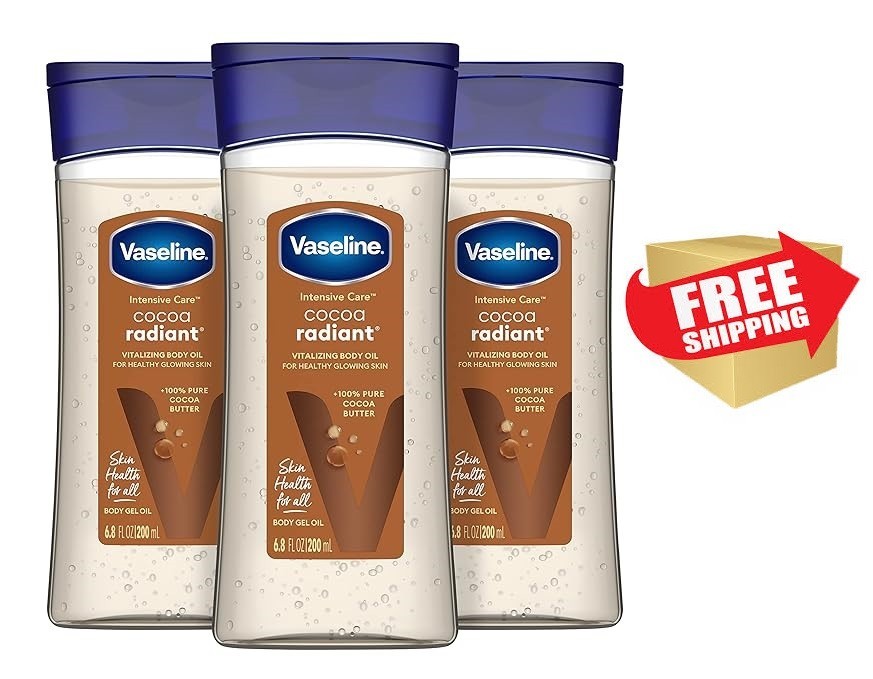Vaseline Cocoa Radiant Body Gel Oil for Glowing Skin 3 Pack 6.8 Oz
