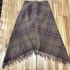 Lauren Ralph Lauren Plaid Tweed Fringe Wool A-Line Midi Skirt Brown Size 4