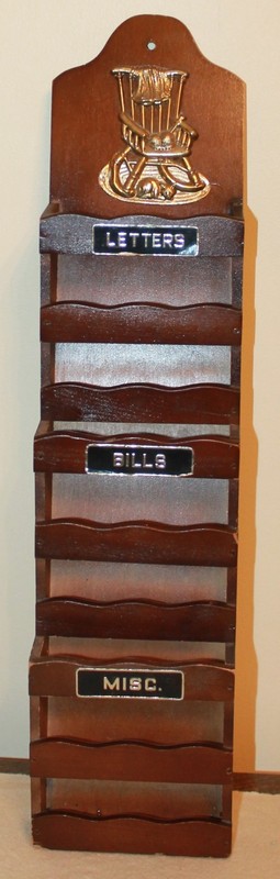 Vintage MCM 3 Tier Wood Wall Organizer Letter Bills Misc