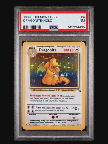 1999 POKEMON FOSSIL #4 DRAGONITE-HOLO PSA 7