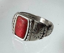 Vintage Sterling Silver 925 Ring with Red Coral Cabochon, Size 5
