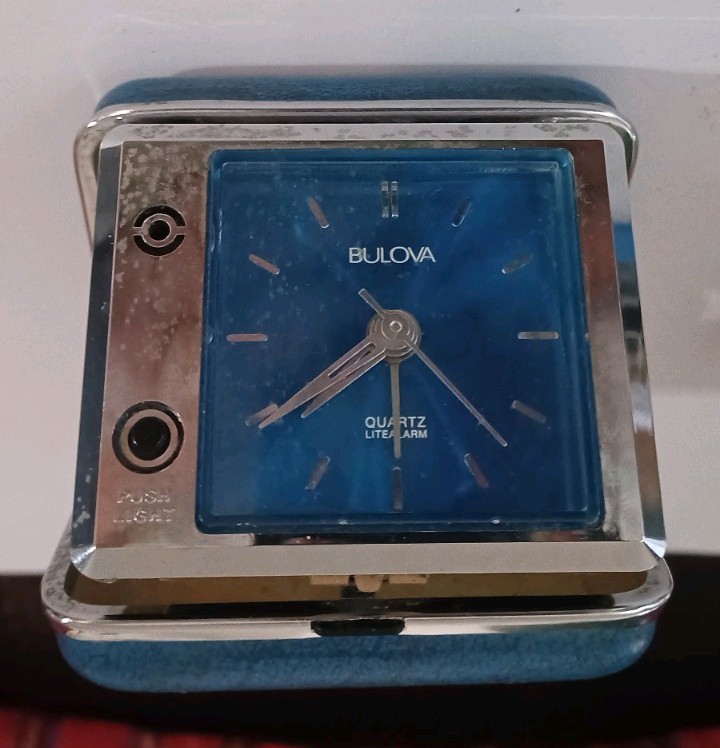 Vintage Bulova Quartz Lite Alarm Clock In Vintage Bulova Quartz Lite Alarm Clock In Case image