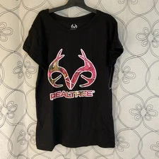 New Women’s Black/pink camo Short Sleeves T-Shirt Size Large
