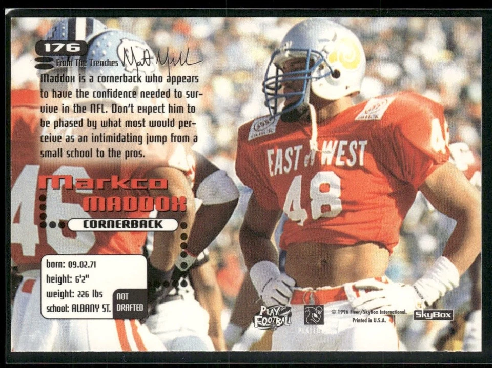 Markco Maddox 1996 SkyBox Impact #176 RC Minnesota Vikings - Image 2 of 2