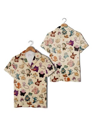 Normal Type Pattern Button Up Pokemon Hawaiian Shirt