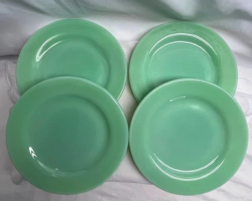 4 Vintage Fire King Jadite Restaurant Ware 6-3/4" Bread Dessert Plate. Nice!