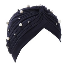 Fxhixiy Turban Hat Women Beaded Pre Tied Knot Chemo Headwrap Navy