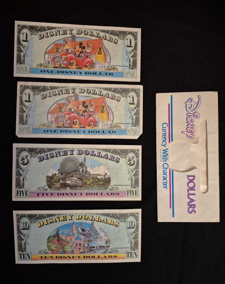 Lot of 4 RARE Disney Dollars $1 $5 $10 Mickey Goofy Minnie 1993