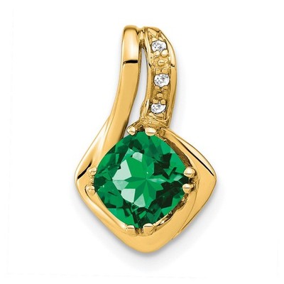 14K Gelbgold Laborgefertigter Smaragd und Diamant Anhänger