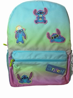 Disney Stitch Kids Backpack Multicolor Gradient Canvas Adjustable Strap Pockets