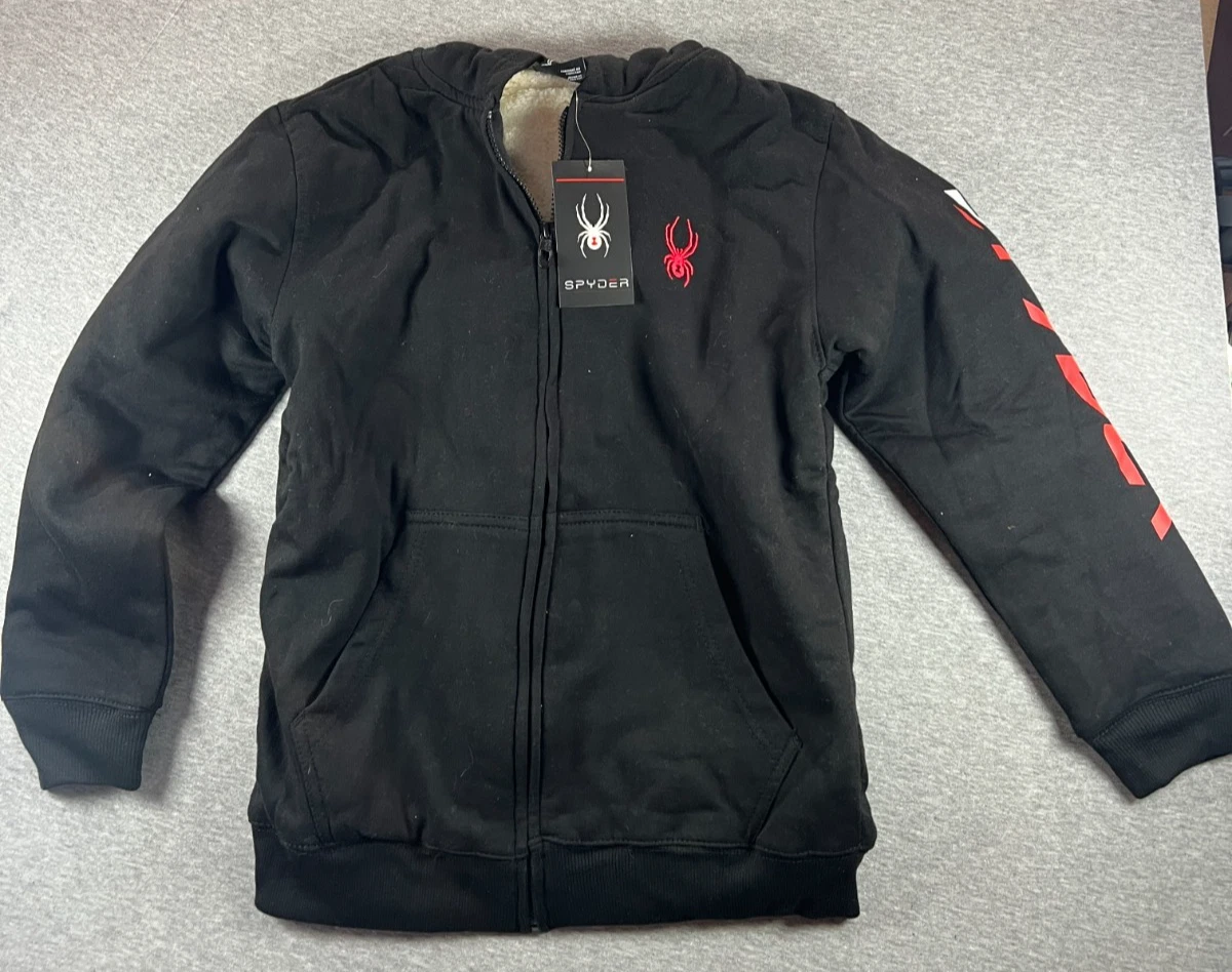 Spyder Boys Black Sherpa Lined Full Zip Hoodie Jacket Fleece Coat Youth Large 14