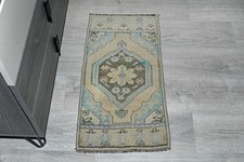 Turkish Vintage Geometric Rug, 1'4x2'8 ft, Yellow Doormat, Farmhouse Mat