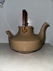Beautiful Vintage Tea Pot With Wooden Handle Dark Beige Mint Accent.