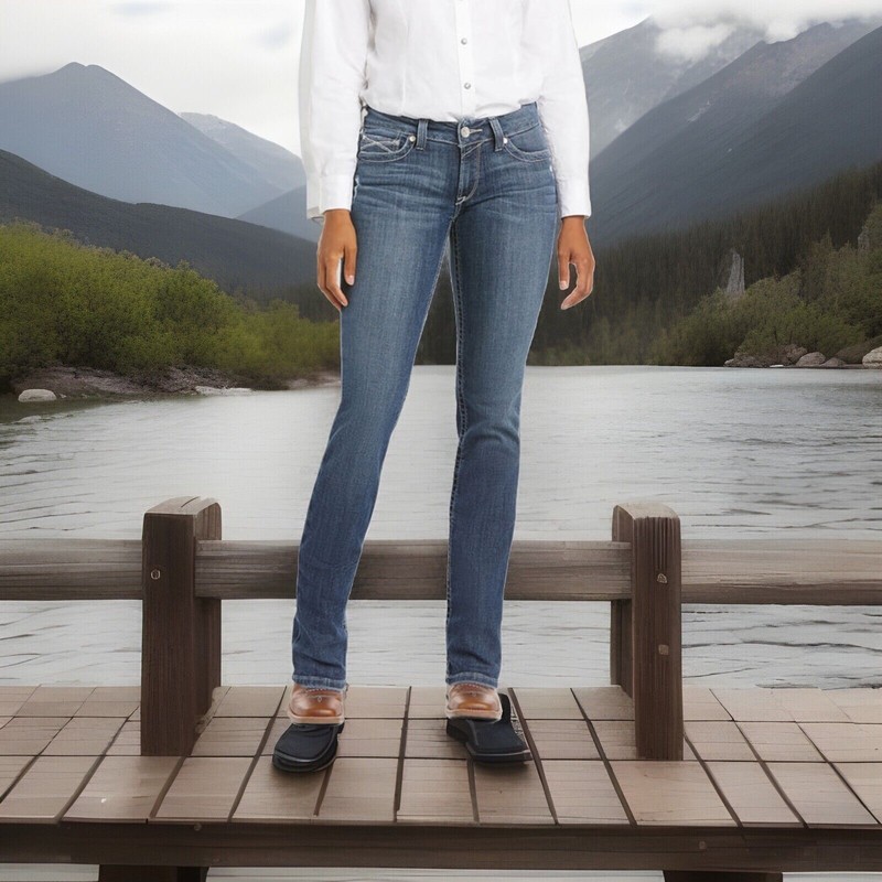 New Ariat Jeans Pants Womens 28S Blue Lakeshore Stretch Low Rise Bootcut Western