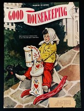 1949 Good Housekeeping Cover Girl by alex Ross, Rocking Horse, Black Dog