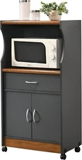 HODEDAH Microwave Cart W/One Drawer Two Doors and Shelf Storage, Grey-oak