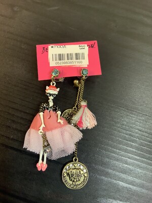 Betsey Johnson Cameo Diva Cat Mismatched Earrings Very Rare - 4
