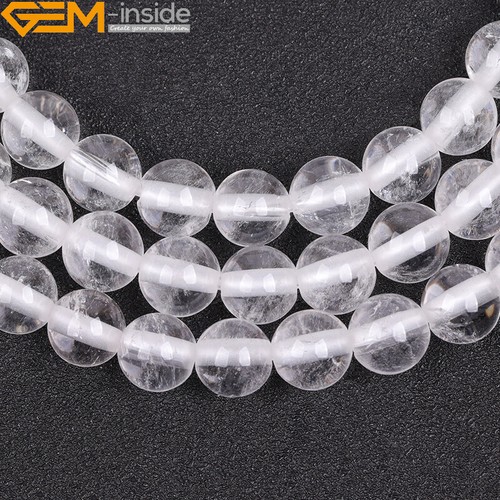 Loose Quartz Beads 15" Natural Stone Clear Round Big Hole Jewelry Making Supply - Picture 14 of 34