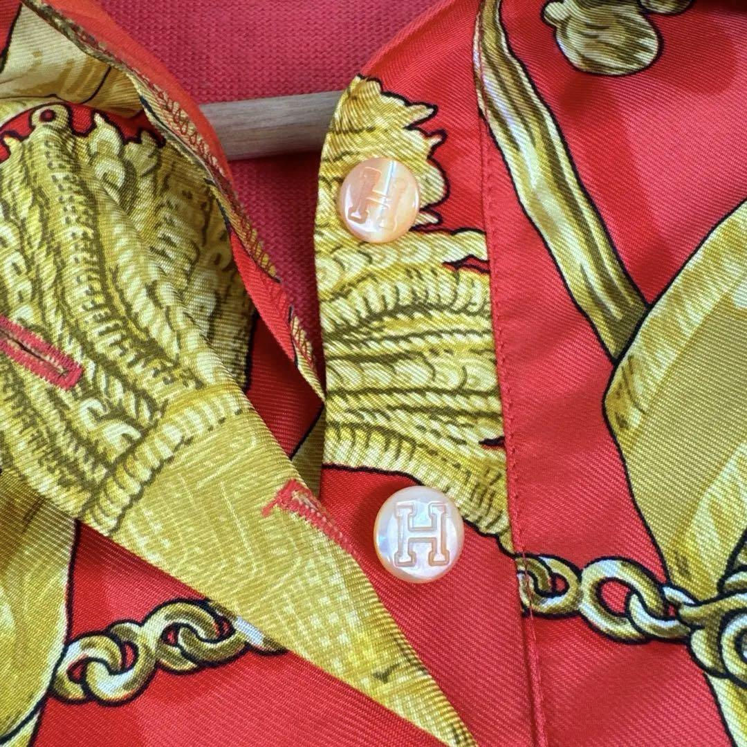 HERMES Short-sleeved shirt 100% silk Size L Red From Japan