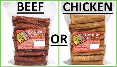 Canine Chews 8'' Basted Rawhide Retrievers for Dogs 25 ct (Chicken OR Beef) FRESH