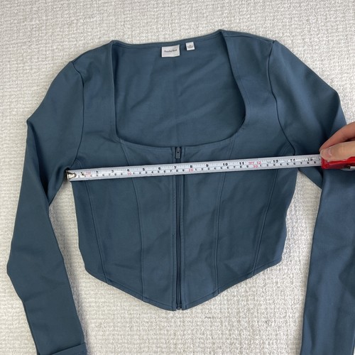 Aritzia Sunday Best Womens Crop Top Small Maverick Long Sleeve Zip Corset Blue - Picture 8 of 13