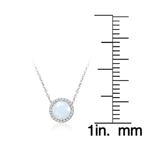 Round Halo Simulated Opal & CZ Necklace in Sterling Silver - Picture 4 of 4