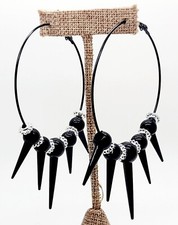 silver bead black spike long dangle black color hoop fashion jewelry earrings