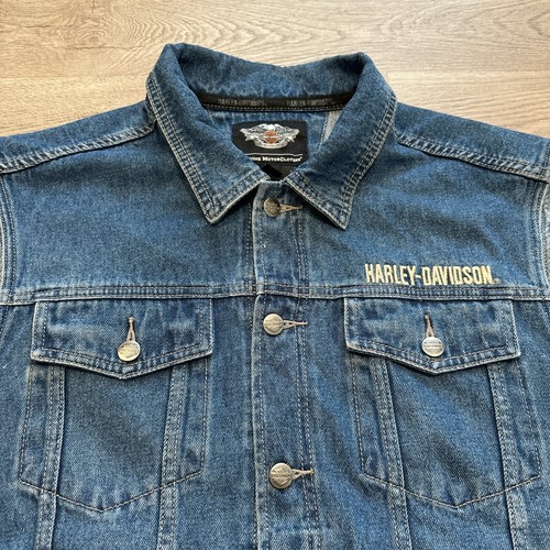 HARLEY DAVIDSON Authentic DENIM BIKER Vest Embroidered Bar And Shield SIZE Large - Picture 3 of 8