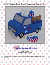 Patriotic Truck Tissue Topper and Coaster Set- Plastic Canvas Pattern or Kit