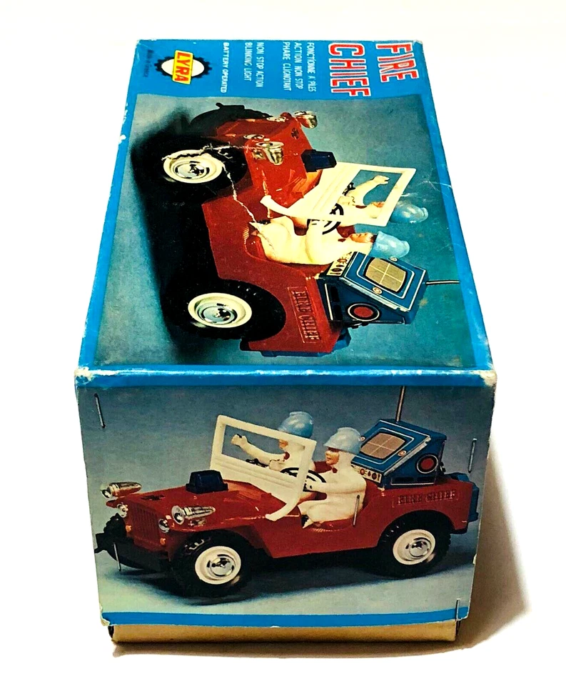 VINTAGE LYRA No222 FIRE CHIEF JEEP BATTERY OPERATED GREEK USED IN BOX RARE - Image 4 of 4