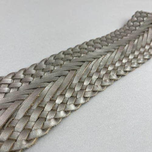 Vintage Metallic Leather Woven Plaited Y2K Dress Wide Belt Size 49" Long Length - Picture 7 of 11