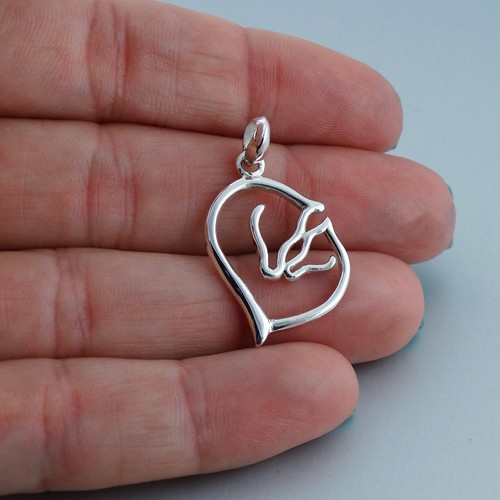 Two Loving Horses Pendant - 925 Sterling Silver Mare Colt Love Equestrian Gift - Picture 2 of 4