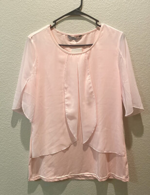 Womens Light Pink Sheer Lined Blouse, Size Large