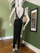 Vintage 90s DYNASTY Heavily Beaded Backless Silk Wiggle Dress Gown 36 Small
