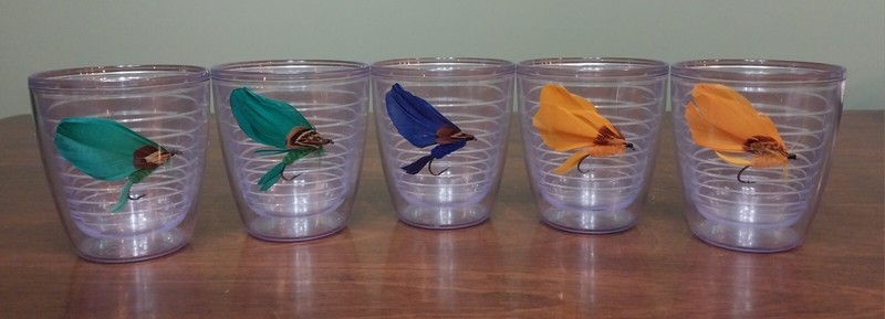 Set of 5 Vintage KH Plastic Double Wall Insulated Fly Fishing Lure Tumblers