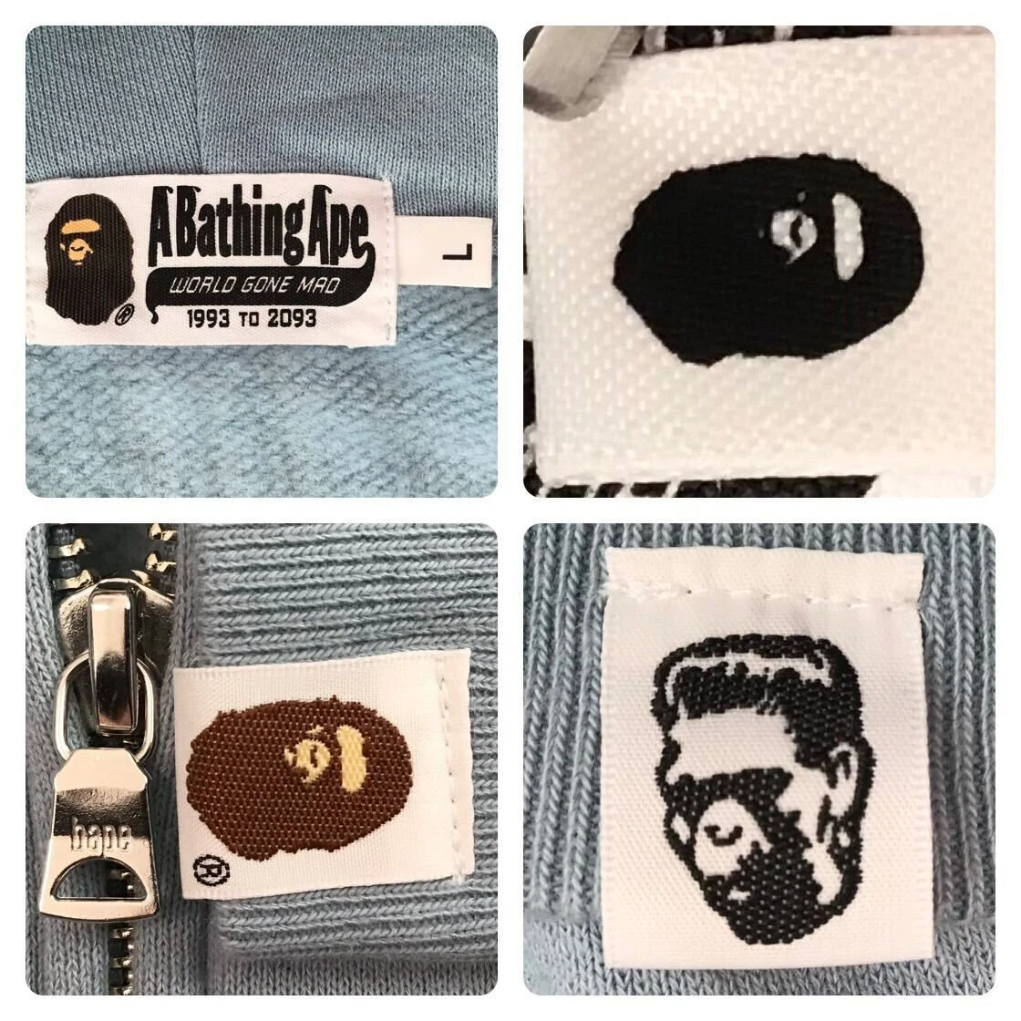 A BATHING APE (BAPE) Felpa con cappuccio full zip BAPE Shark blu chiaro A Bathing Ape taglia L usata da JP 2504SM