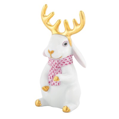 HEREND,  REINDEER RABBIT, WHITE PINK FISHNET #VHP-X1-16024, NEW MINT & BOX