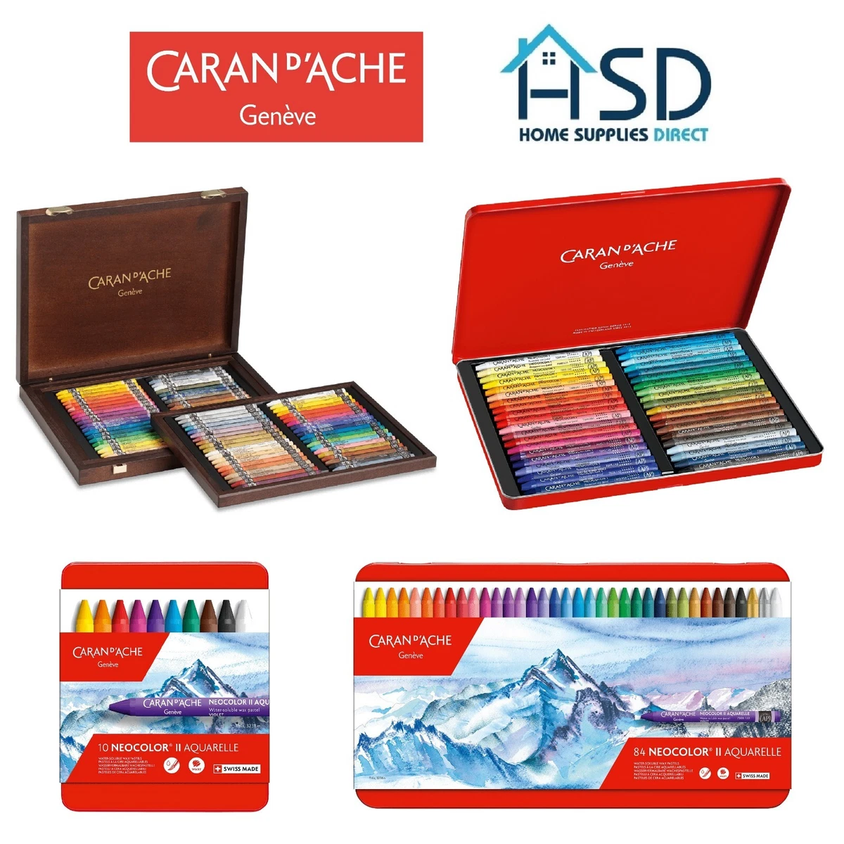 Caran d'Ache Neocolor II Water Soluble Wax Pastels Sets of 10, 15